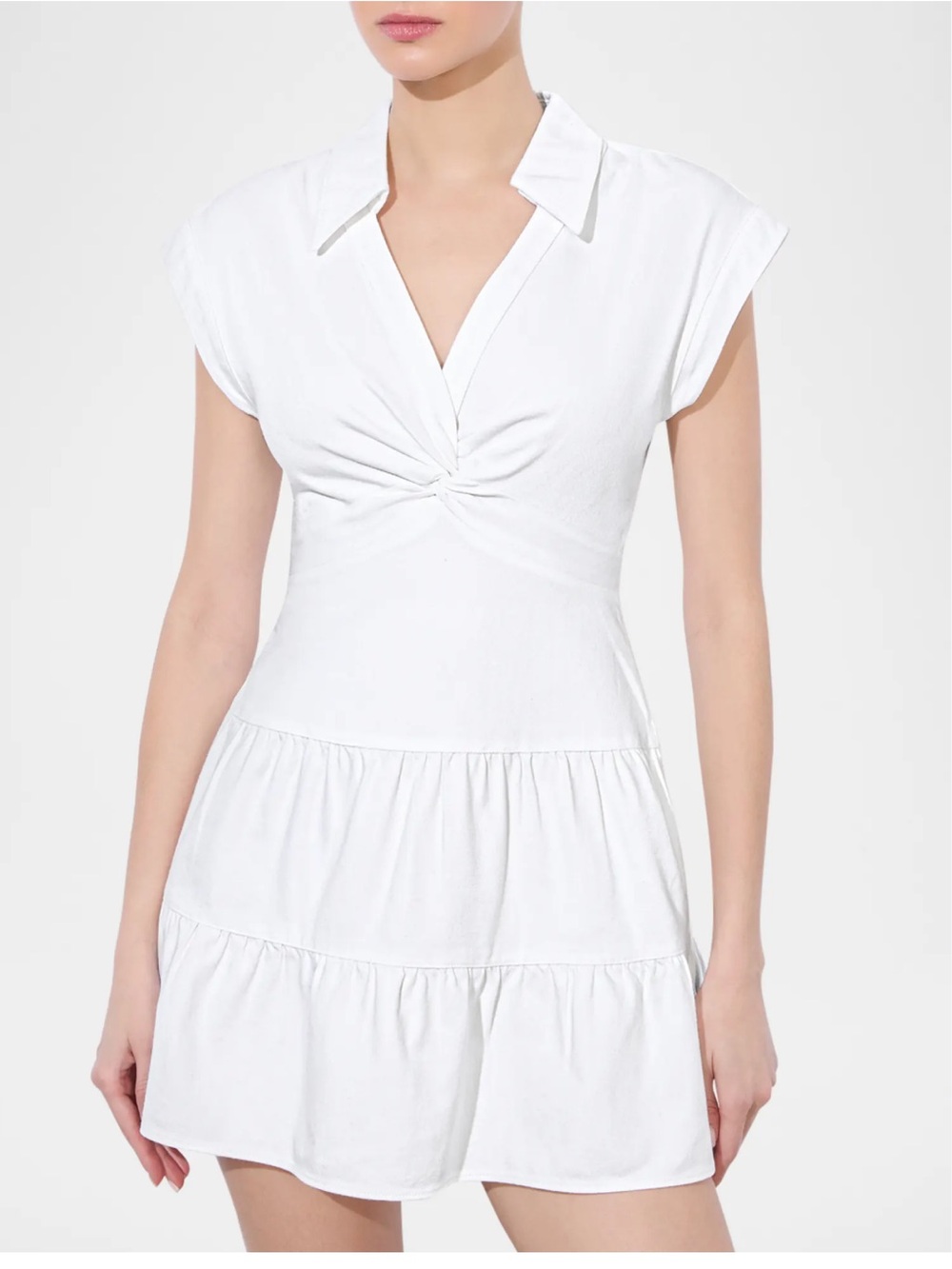 Alice + Olivia Mila Deep V Twist Front White Denim mini dress size 4